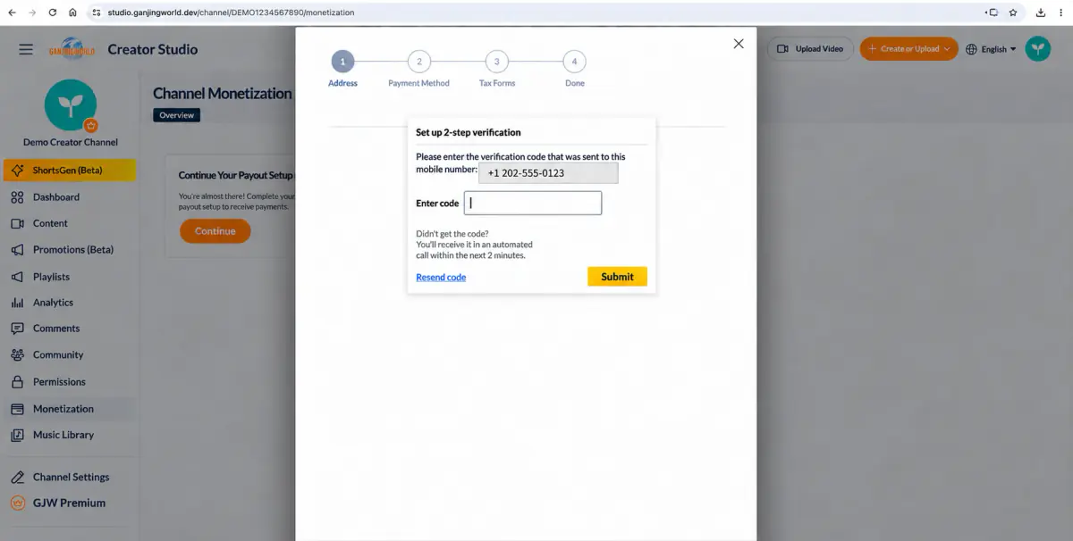 Two-step verification. Phone and verification-code details have been anonymized.