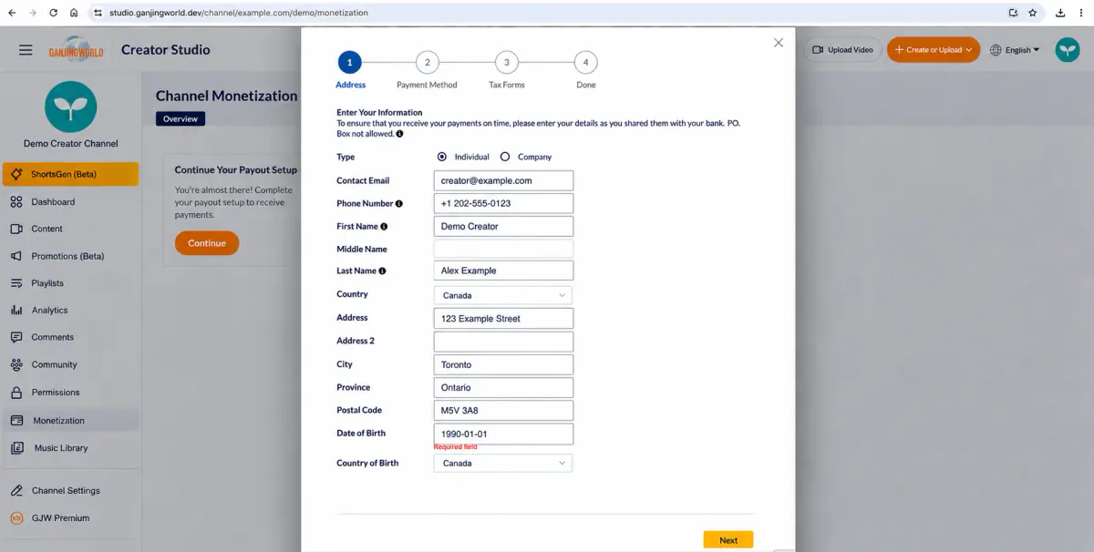 Address details. Personal information has been anonymized.