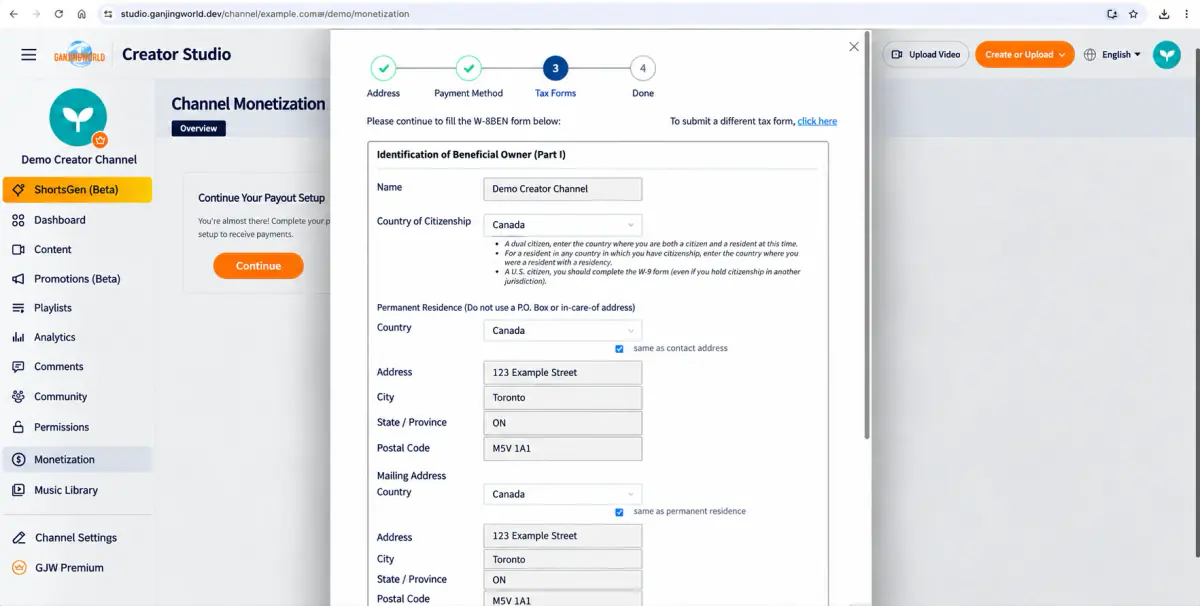 Tax forms. Personal information has been anonymized. Do not include real tax IDs in tutorial screenshots.