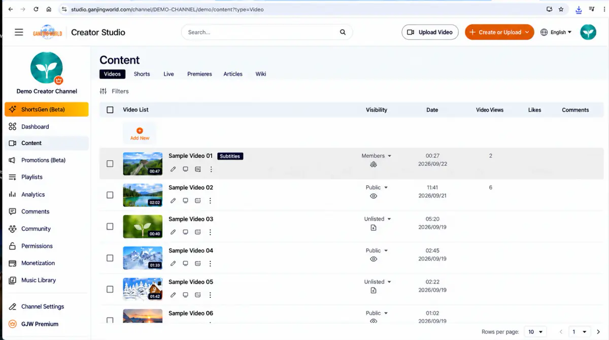 In Content, choose Videos, Live, or Premieres, find your item, and select its Subtitles icon.