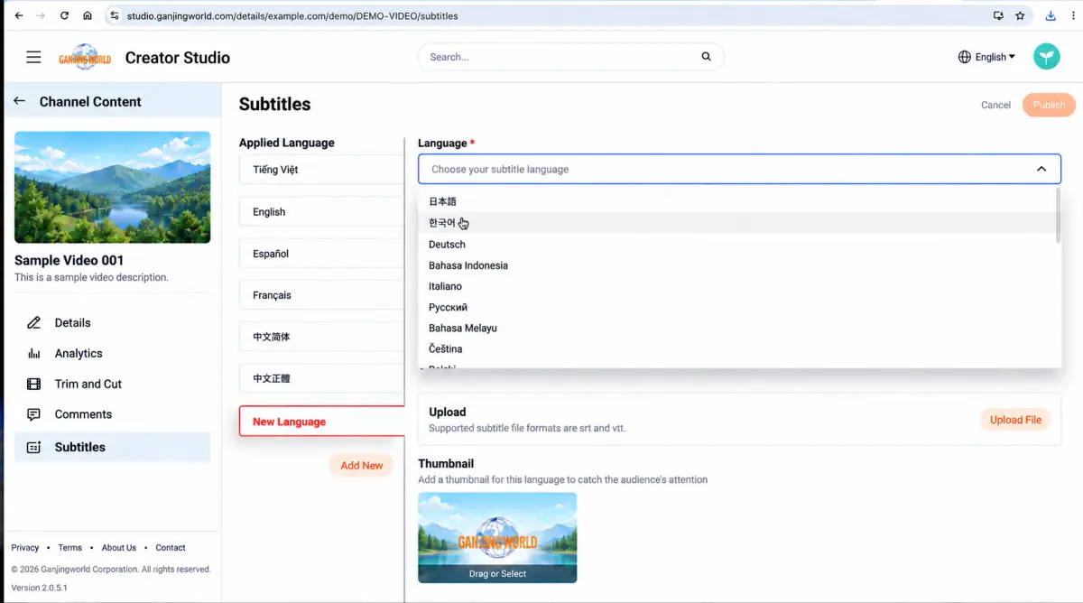 Open Language and choose the version to add.