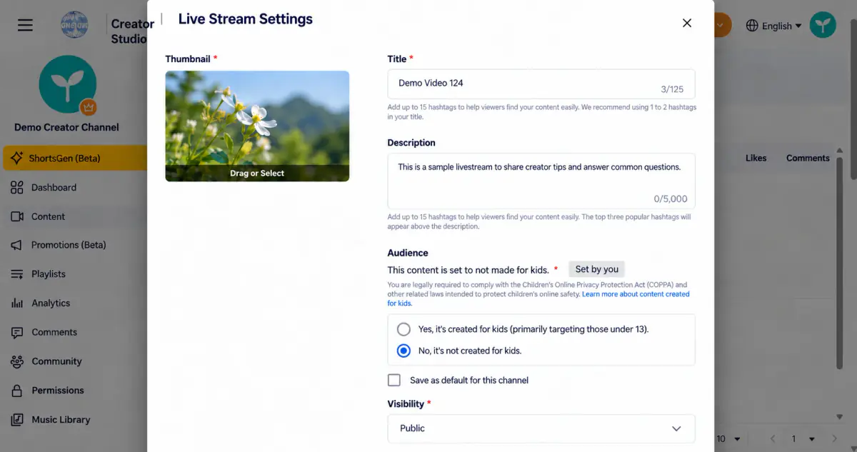 Save as default for this channel below Audience.