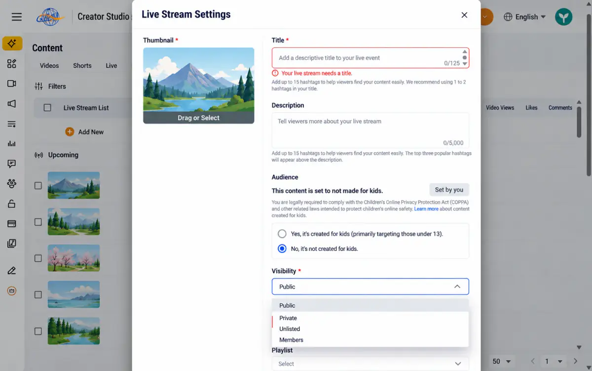 Membership-enabled channel: Members only is added as a fourth option.