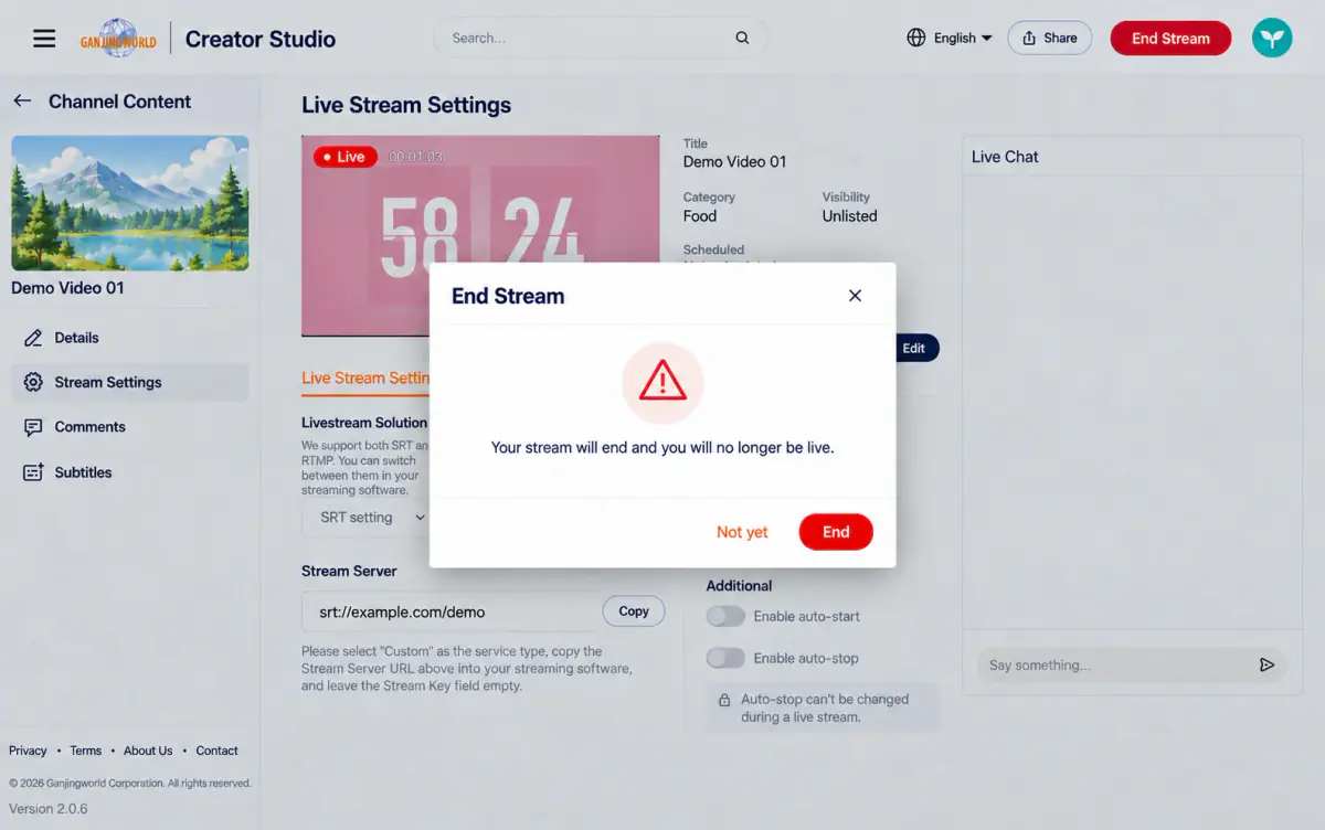 Select End to stop broadcasting or Continue streaming to cancel.