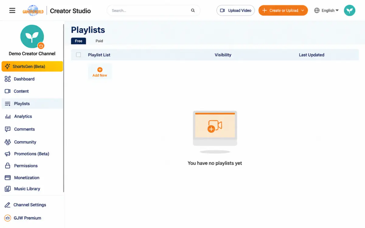 The empty playlist screen says you have no playlists. Select Add at the top left or in the empty state to begin.