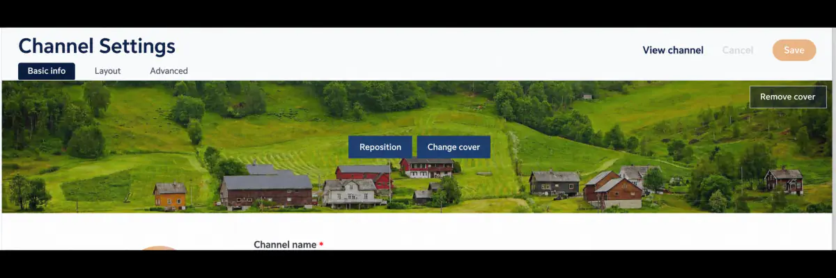 Banner step 1 In Basic info, choose Change banner or Reposition.