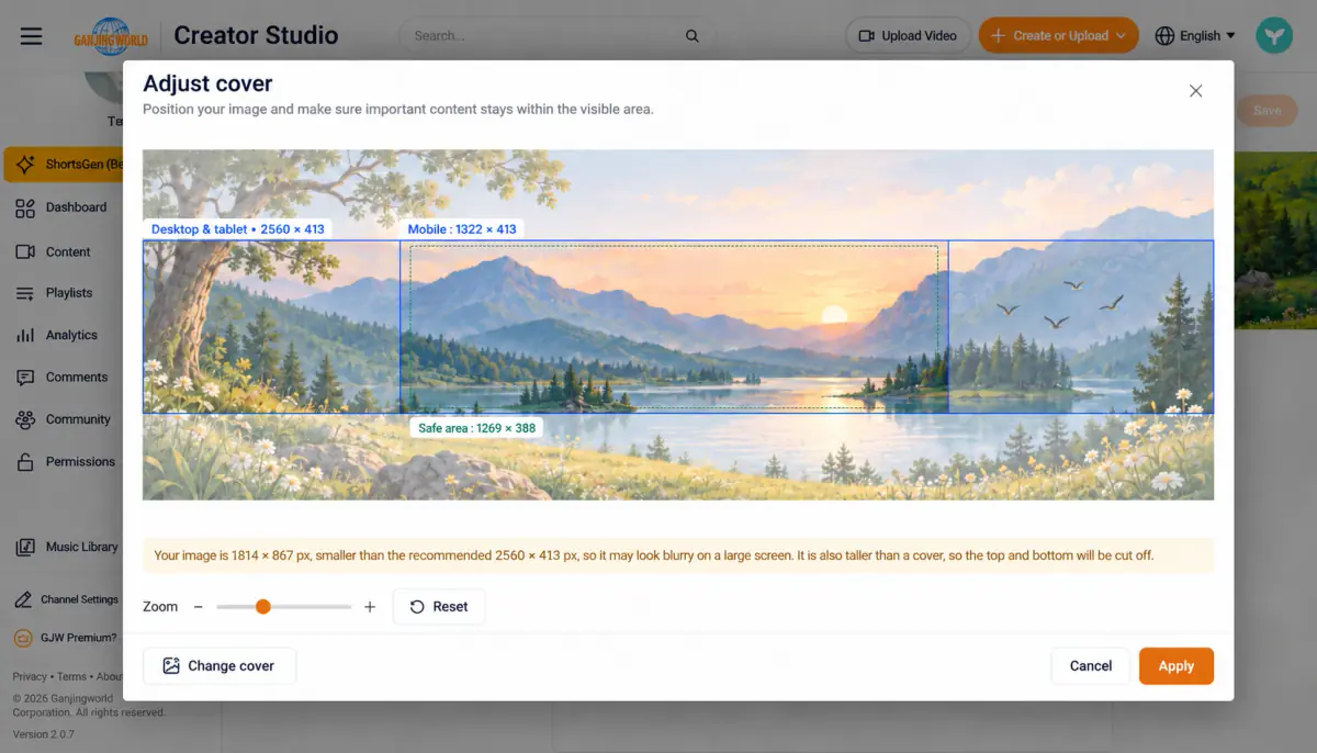 Banner step 3 Check the desktop/tablet, mobile, and central safe areas, then select Apply.