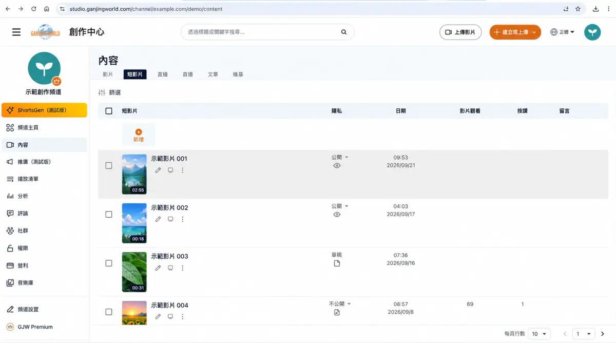 創作中心操作畫面